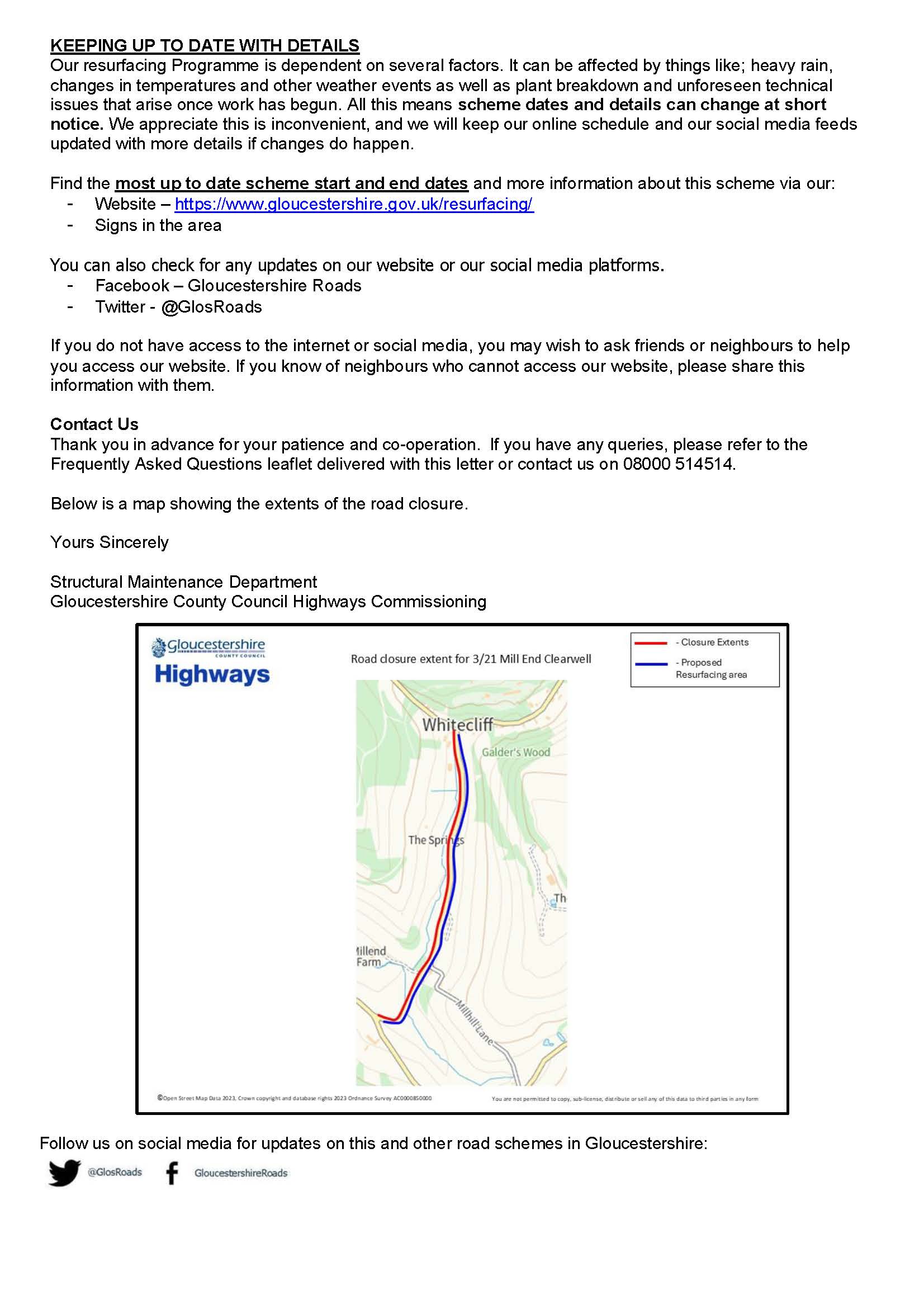 Mill End Clearwell road closure starting 24th February 2026  - 2nd March 2026